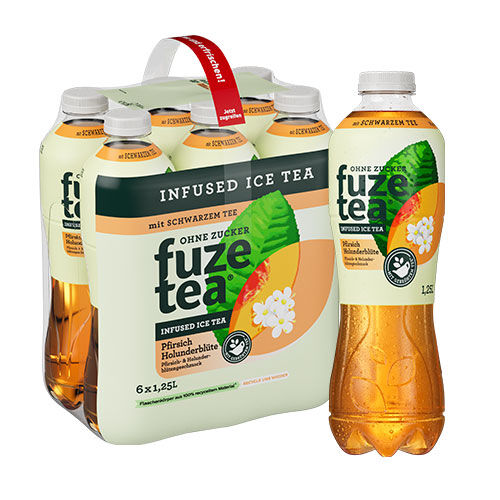 fuze tea OHNE ZUCKER zzgl. Pfand 1,25 l Flasche Schwarzer Tee Pfirsich-Holunder