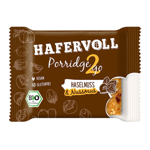 HAFERVOLL Organic Porridge2go 55 g Haselnuss & Nussmus - vegan