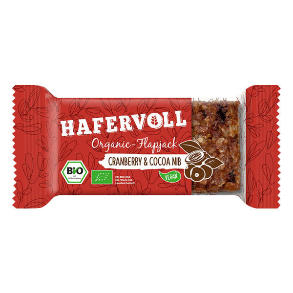 HAFERVOLL Organic Flapjack 60 g | bio-zertifiziert Cranberry Cocoa Nib - vegetarisch