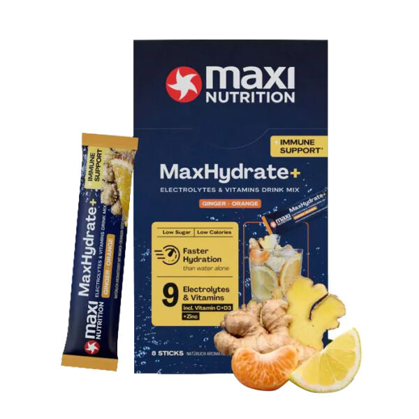 MaxiNutrition MaxHydrate+ Energy Boost 8 Sticks je 16 g Ginger Orange